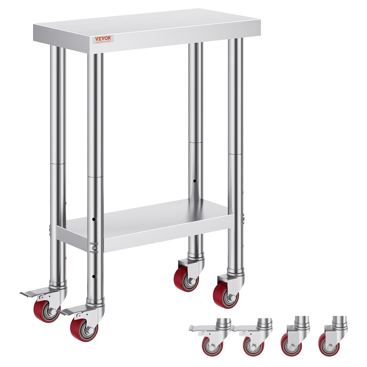 Vevor Mophorn Stainless Steel Work Table 36x24 Inch with 4 Wheels, Casters Heavy Duty Food Prep Worktable for Commercial Kitchen Restaurant, Silver