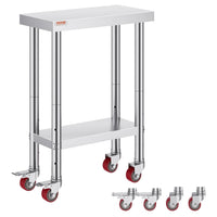 Vevor Mophorn Stainless Steel Work Table 36x24 Inch with 4 Wheels, Casters Heavy Duty Food Prep Worktable for Commercial Kitchen Restaurant, Silver