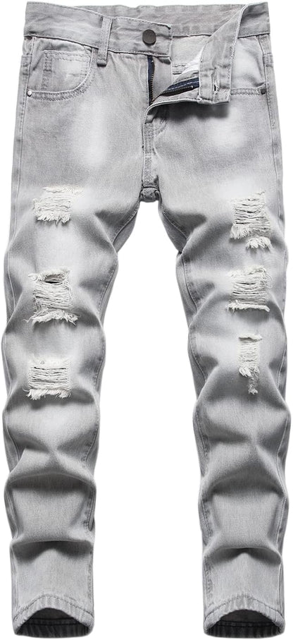 HENGAO Boy's Distressed Ripped Skinny Jeans