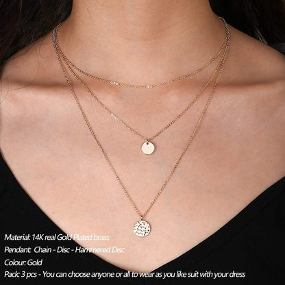 Turandoss Dainty Layered Choker Necklace, Handmade Y Pendant Necklace Multilayer Bar Disc Necklace Adjustable Layering Choker Necklaces for Women