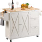 VEVOR Kitchen Island Cart with Solid Wood Top, 35.4" Width Mobile Carts with Storage Cabinet, Rolling Kitchen Table with Spice Rack, Towel Rack, and Drawer, Portable Islands on Wheels, White