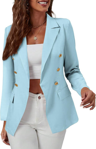 Mina Self 2025 Fall Women's Casual Blazer - Double Breasted Full-Lined Button Slim Lightweight Office Work Jacket Pockets