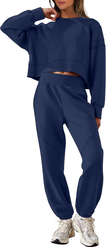 ANRABESS Womens 2 Piece Outfits Lounge Sets Cropped Sweatshirt Joggers Fashion Sweatsuit Sweat Set 2025 Winter Travel Outfits