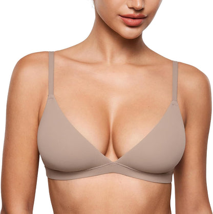 INLYRIC Women's Inbarely Triangle Bralette Plunge Unlined Seamless Bra No Underwire Sexy Comfortable Everyday
