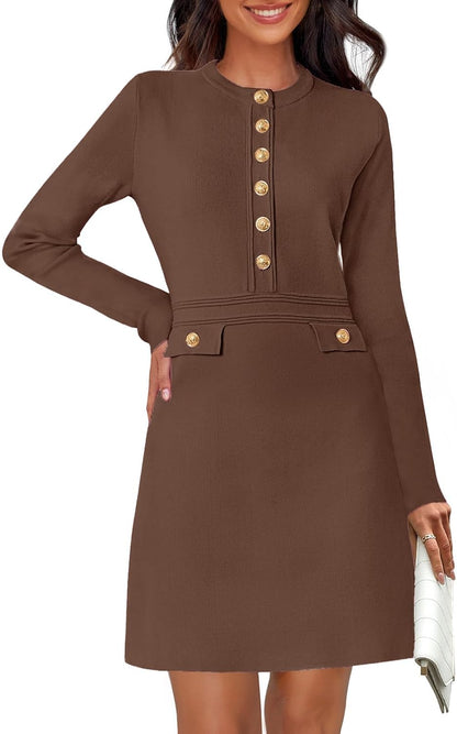 NENONA Women's 2025 Fall Sweater Dress Winter Long Sleeve Fashion Button Elegant Work Formal Cocktail Party Mini Dresses
