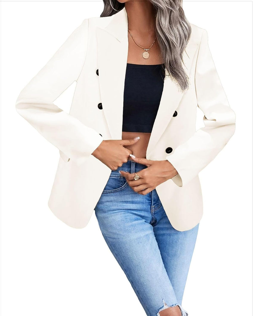 Mina Self Women's 2024 Spring Casual Blazer Jackets Long Sleeve Lapel Pocket Loose Fit Work Casual Blazers Outerwear