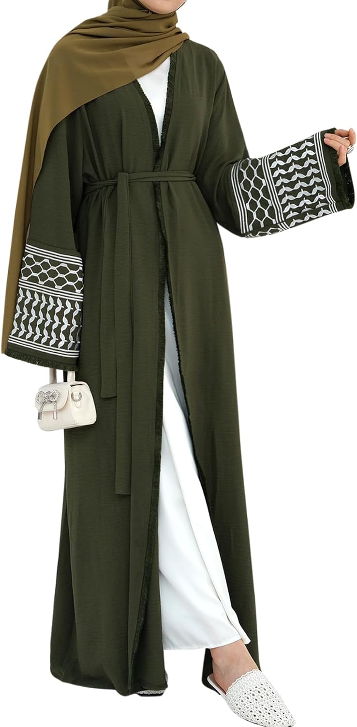 Women Abaya Muslim Prayer Dress Embroidered Sleeves Cardigan Kaftan Islamic Dubai Robe Casual Modest Abaya Dress