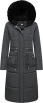MOERDENG Women's Long Winter Puffer Coat Waterproof Warm Maxi Down Jacket Faux Fur Removable Hood Parka