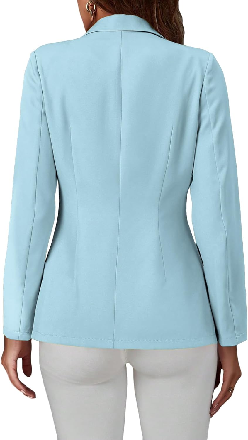 Mina Self 2025 Fall Women's Casual Blazer - Double Breasted Full-Lined Button Slim Lightweight Office Work Jacket Pockets