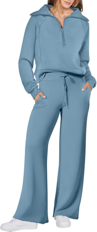 ANRABESS Women 2 Piece Outfits 2025 Fall Fashion Airport Wide Leg Pants Lounge Set Leisure Travel Vacation Clothes Sweatsuits