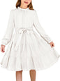 Arshiner Girls Long Sleeve Dress Tween Fall Formal Party Holiday Midi Tiered Flowy Swing Dresses with Belt 5-13 Y