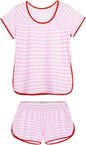 Hilinker Womens Sexy Pajama Set Ruched Lace Trim Cami and Shorts Summer Cute Pjs 2 Piece