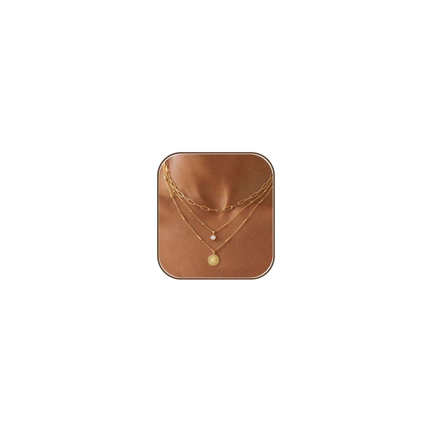 Layered Necklaces for Women, Dainty 14K Gold Plated Circle Peadant Chain Necklace Set Simple Paperclip Stacked Necklaces for Women Trendy Gold Jewelry