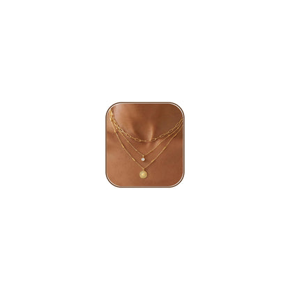 Layered Necklaces for Women, Dainty 14K Gold Plated Circle Peadant Chain Necklace Set Simple Paperclip Stacked Necklaces for Women Trendy Gold Jewelry