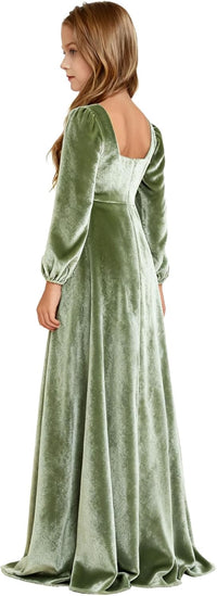 Velvet Junior Bridesmaid Dresses Long Sleeve Girls Christmas Dress Flower Girl Dresses Wedding Guest Maxi Party Gown