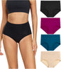 wirarpa Women's Cotton Underwear High Waisted Ladies Panties Full Coverage Briefs 4 Pack (Regular & Plus Size)