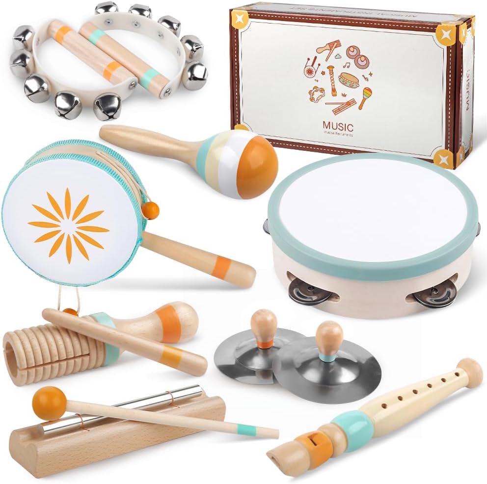 Toddlers Musical Instruments-Baby Montessori Wooden Musical Toys for Toddlers 1-3 Year Old,Kids Percussion Instruments Toy for Preschool Kids,Christmas Birthday Gift for Baby Boys Girls