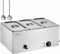 VEVOR Commercial Food Warmer, 1500W Electric Stainless Steel Steam Food Warmer with Lid, 6-Pan Fast Heating Countertop Buffet Bain Marie with Soup & Perforated Ladles, for Catering, Restaurant, Party
