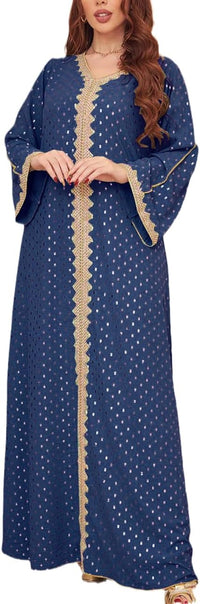 FPOVFPO Women's Muslim Abaya One-Piece V Neck Bronzing Dress Islamic Full Length Kaftan Daily Casual