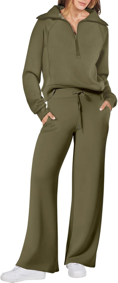 ANRABESS Women 2 Piece Outfits 2025 Fall Fashion Airport Wide Leg Pants Lounge Set Leisure Travel Vacation Clothes Sweatsuits