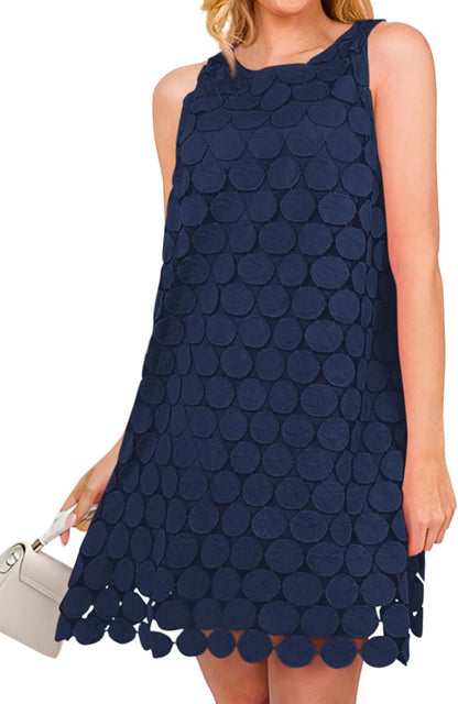 BTFBM Women Hollow Out Circle Embroidered Short Dresses Summer Casual Sleeveless Vacation Party Cocktail Tank Dress