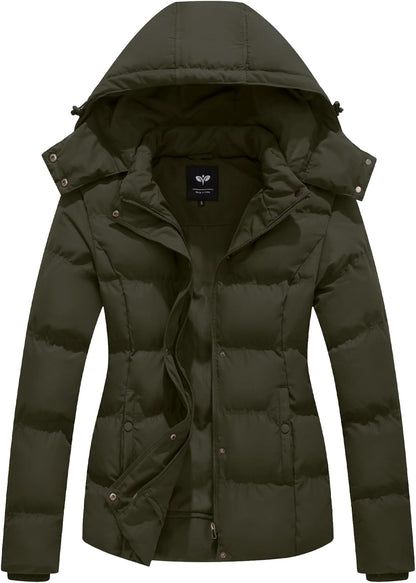 GGleaf Women's Winter Coats Quilted Puffer Jacket Warm Snow Coat with Removable Hood