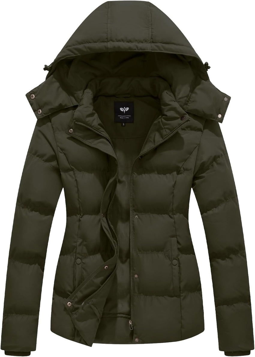 GGleaf Women's Winter Coats Quilted Puffer Jacket Warm Snow Coat with Removable Hood