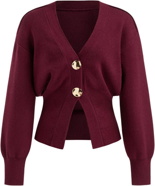 CIDER Cardigan Sweater for Women Knitted Long Sleeve V Neck Trendy Open Front Sweaters with Gold Buttons