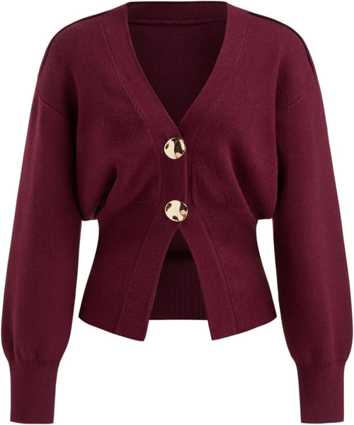 CIDER Cardigan Sweater for Women Knitted Long Sleeve V Neck Trendy Open Front Sweaters with Gold Buttons