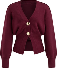 CIDER Cardigan Sweater for Women Knitted Long Sleeve V Neck Trendy Open Front Sweaters with Gold Buttons