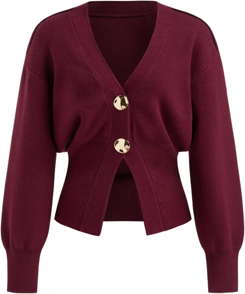 CIDER Cardigan Sweater for Women Knitted Long Sleeve V Neck Trendy Open Front Sweaters with Gold Buttons