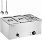 VEVOR Commercial Food Warmer, 1500W Electric Stainless Steel Steam Food Warmer with Lid, 6-Pan Fast Heating Countertop Buffet Bain Marie with Soup & Perforated Ladles, for Catering, Restaurant, Party