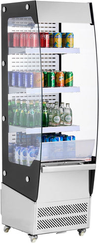 VEVOR Open Air Merchandiser, 3-Tier Shelving Commercial Refrigerator, Grab and Go Display Cooler Refrigerator with Air Curtain, 4 Swivel Wheels, LED Light, for Restaurants, Stores, Office, 7.8cu.ft.