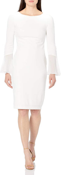 Calvin Klein Womens Long Sleeve Workwear Scuba Crepe Sheath Dress