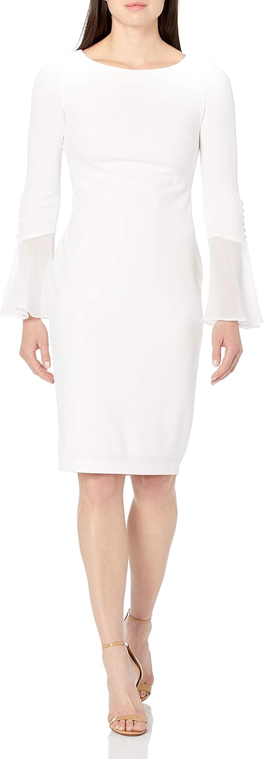 Calvin Klein Womens Long Sleeve Workwear Scuba Crepe Sheath Dress