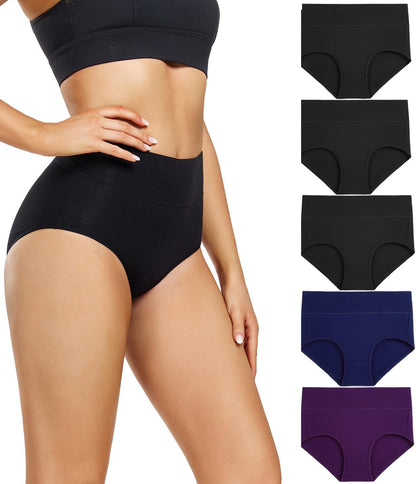 wirarpa Women's Underwear High Waisted Ladies Cotton Panties Soft Full Coverage Briefs 5 Pack (Regular & Plus Size)