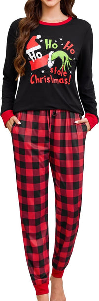 difficort Womens Christmas Pajamas Long Sleeve Pj Set Soft Plaid Pants Sleepwear with Pockets