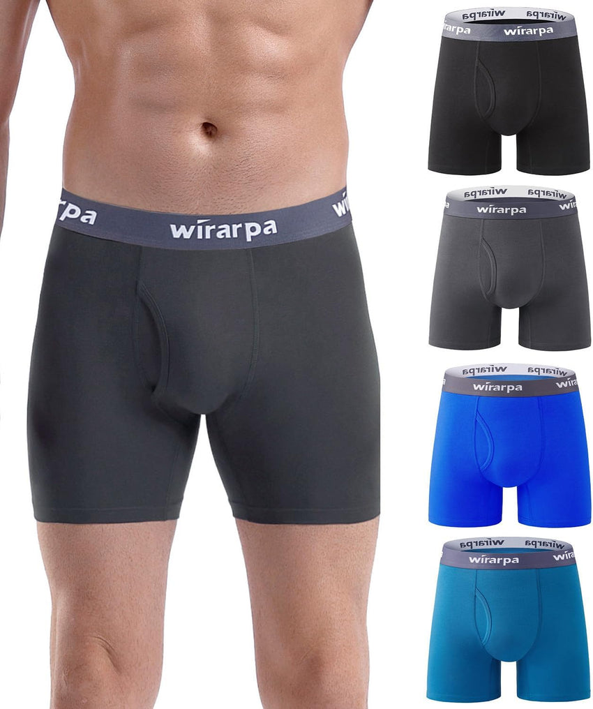 wirarpa Men's Boxer Briefs Cotton Stretch Underwear Open Fly Tagless Underpants Regular Leg 4 PackPack