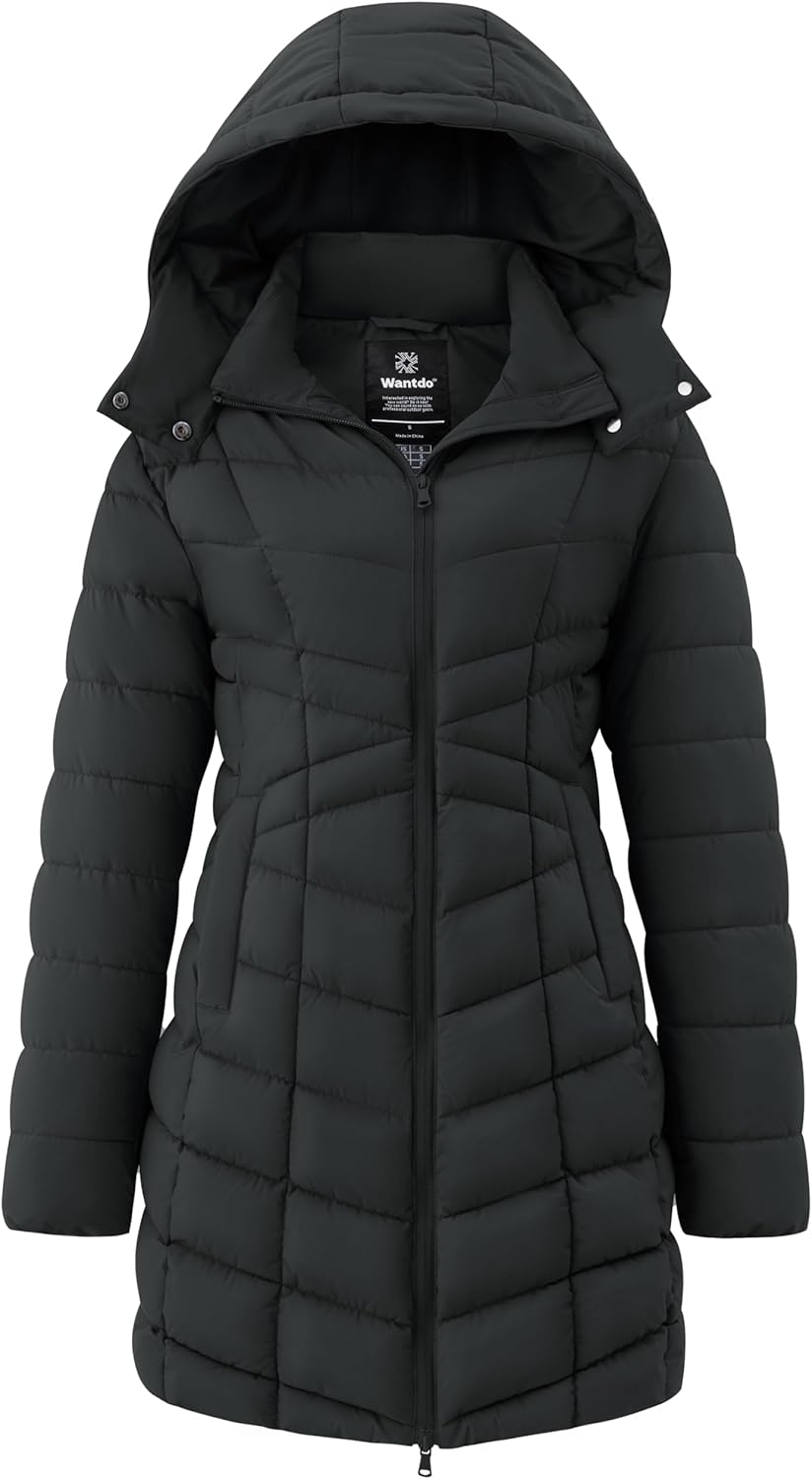 wantdo Women's Puffer Jacket Warm Padded Winter Coat Long Quilted Jacket (Available in Plus Size)