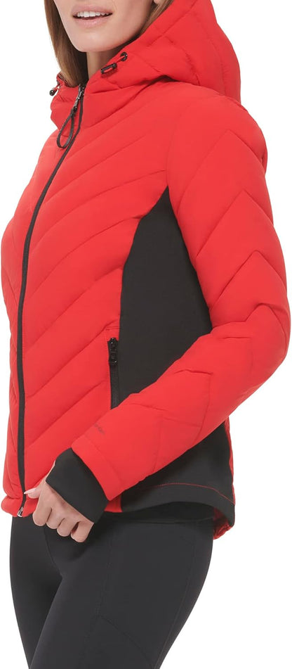 Calvin Klein Women's Scuba Side Panel and Sleeve Detail Adjustable Hood Zip Pocketspuffer
