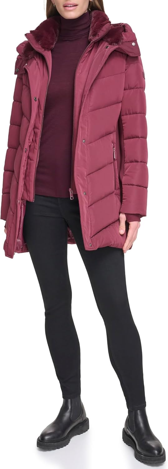 Calvin Klein womens Long Chevron Bib-front Light-weight Jacket
