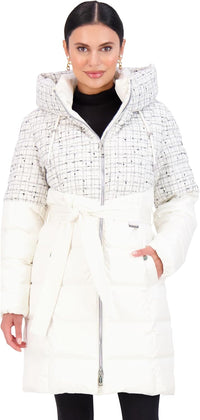 Vince Camuto Hooded Women's Puffer Jacket Womens Winter Coat with Removable Belt