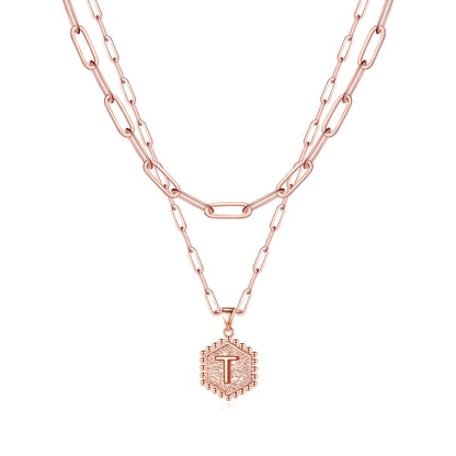 M MOOHAM Dainty Initial Necklaces for Women, 14K-Gold-Plated Layering Necklace for Women Cute Hexagon Letter Initial Necklace Layered Necklaces for Womens Teen Girl Gifts