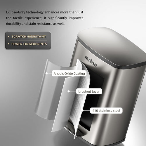 MRBIN Stainless Steel Kitchen Trash Can with Lid and Odor Filter, 13gal / 50L Step Tall Kitchen Pedal Garbage Pail, Commercial Large Rectangle Office Waste Basket for Bathroom, Garage, Eclipse Grey