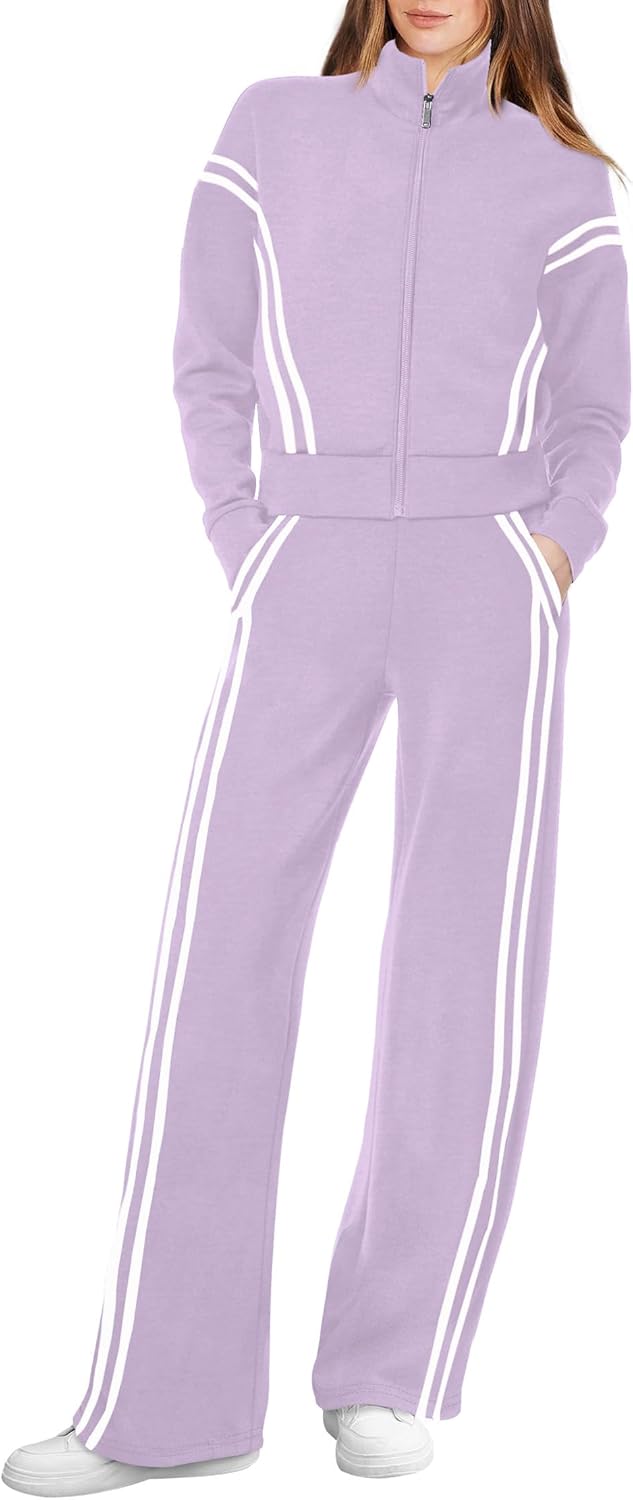 XIEERDUO Lounge Sets for Women 2025 Sweatsuit 2 Piece Outfits Sweatshirt Wide Leg Sweatpant Tracksuit Matching Set