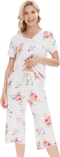 NACHILA Women’s Pajamas-Viscose Made from Bamboo, Short Sleeve Pjs Top with Capri Pajama Sets for Women Cool V Neck Sleepwear