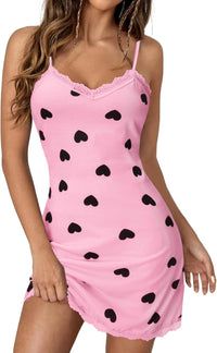 Vrtige Women's Sexy Lace Strap Babydoll Chemise Nightgown Lingerie V Neck Full Slip Nightdress