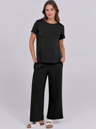 ANRABESS Women 2 Piece Lounge Sets Summer Travel Sweat Outfits Short Sleeve Wide Leg Casual Matching Tracksuits Clothes