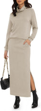 Casly Lamiit Women's 2 Piece Skirt Set Turtleneck Tops Long Skirt Matching Outfits with Pockets Fall Loungewear