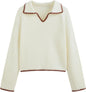 CIDER Sweaters for Women Trendy Color Trim Cute Long Sleeve V Neck Collared Knit Pullover Sweater Tops Fall Outfits